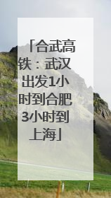 合武高铁：武汉出发1小时到合肥3小时到上海